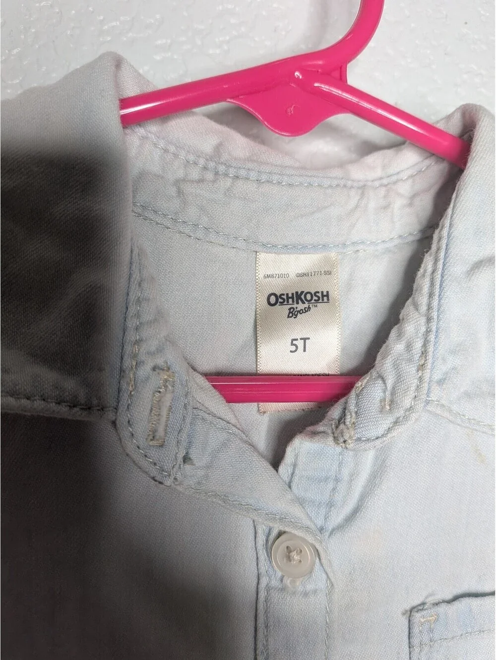 OshKosh Girls Chambray Tulle Dress Light Blue Pink Size 5T